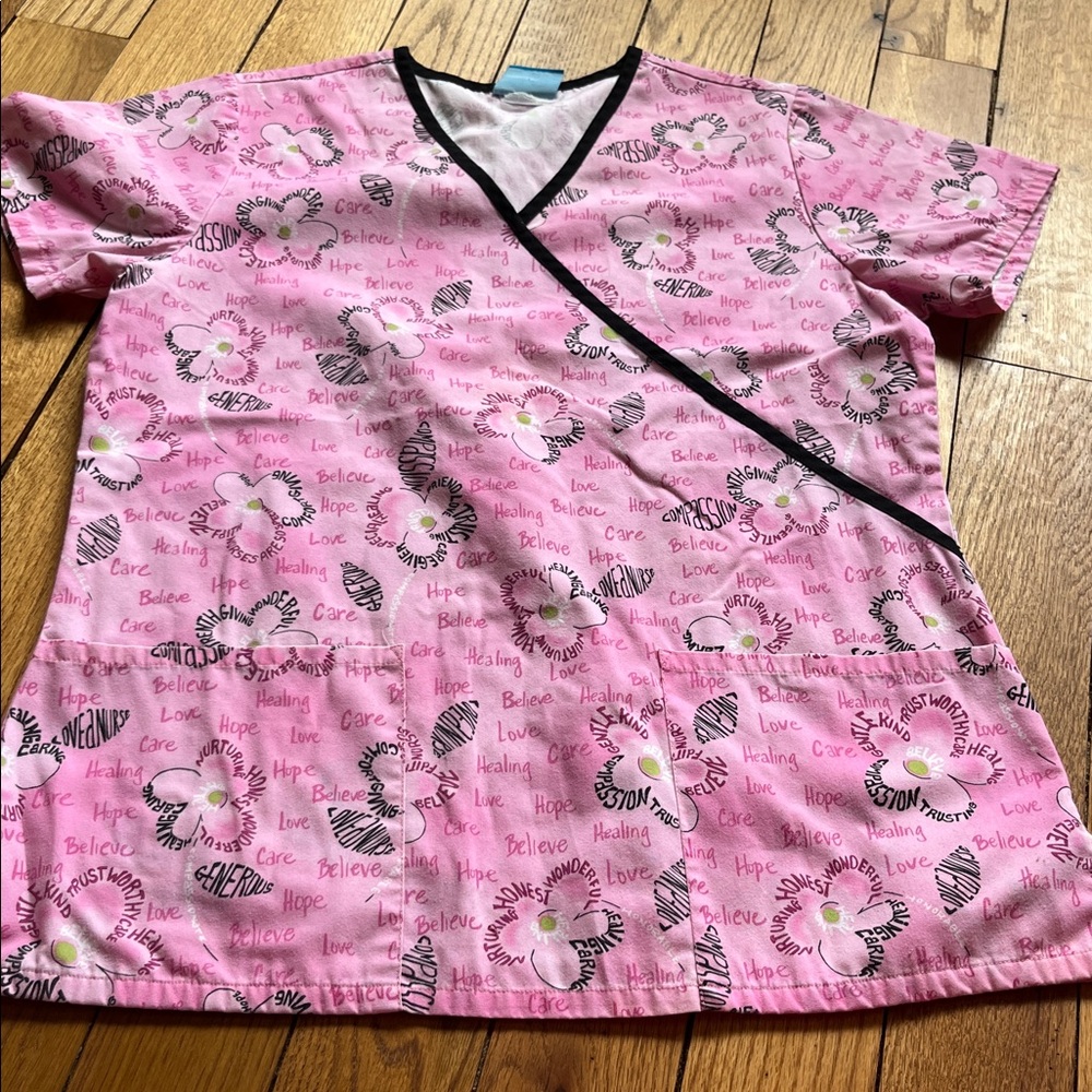 Smart Scrubs Pink Top with Black Edging